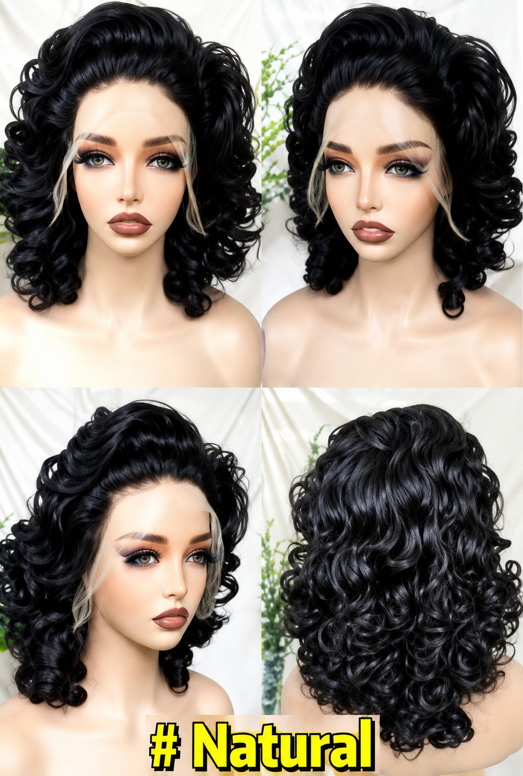 HH011, Natural Color Curly Glueless Human Hair Wig – 16 Inches
