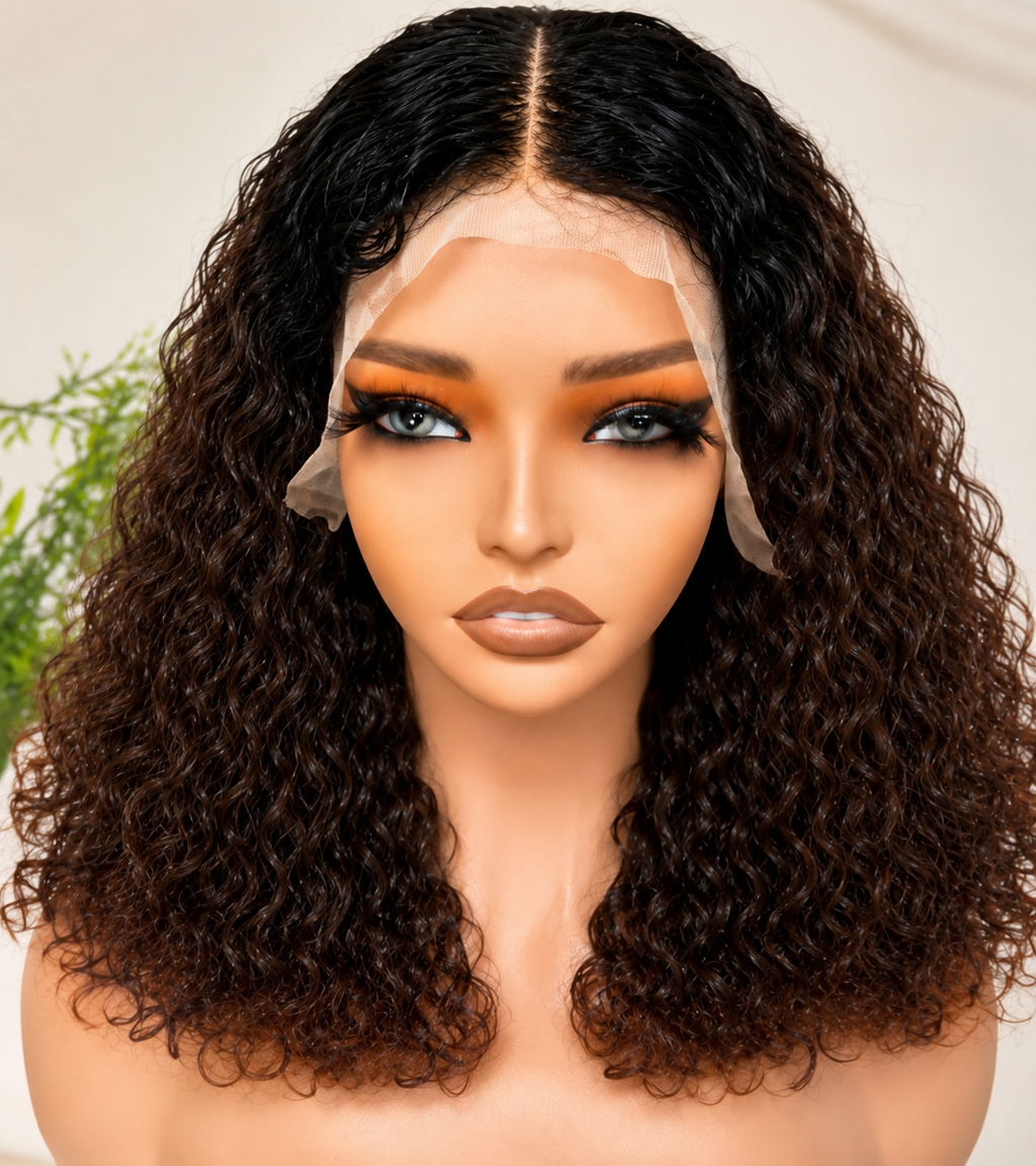 HH002, T1B/4 Curly Lace Front Wig – 24 Inches | 100% Human Hair