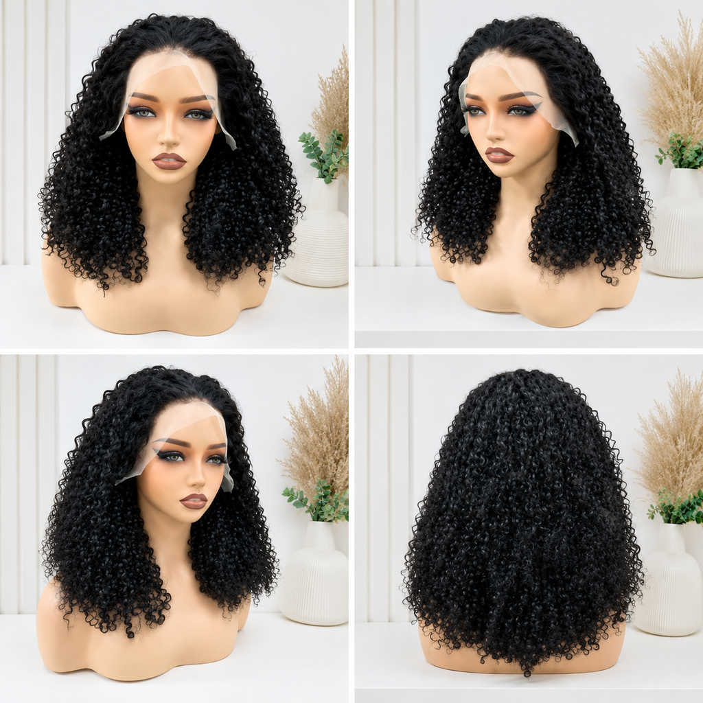 HH032, Natural Color Curly Lace Front Wig – 16 Inches | 100% Human Hair