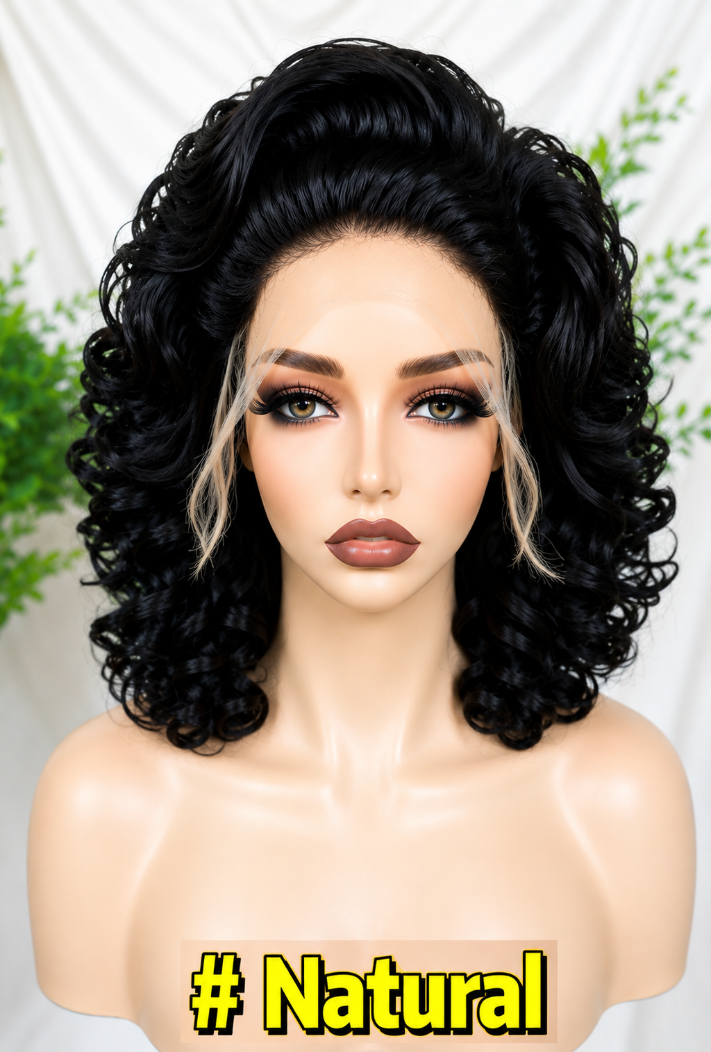 HH011, Natural Color Curly Glueless Human Hair Wig – 16 Inches
