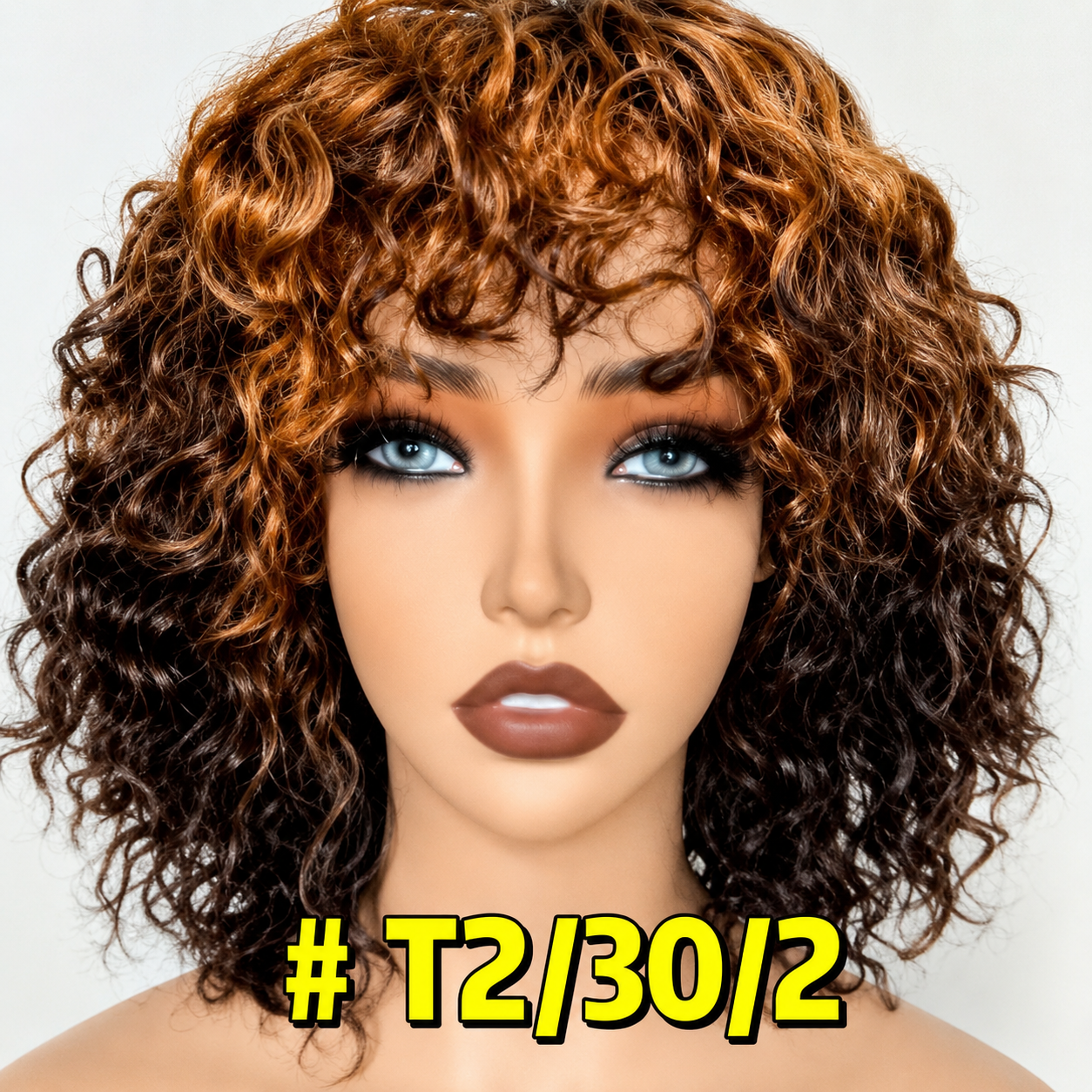 HH036, T2/30/2 Curly Bob Wig – 12 Inches | Glueless | 100% Human Hair