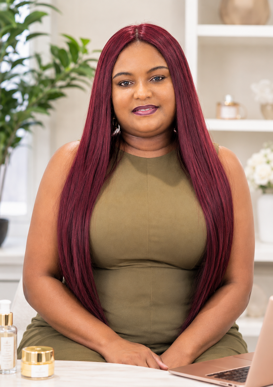 SYN005, Jemi Lace Front Wig – 99J Straight
